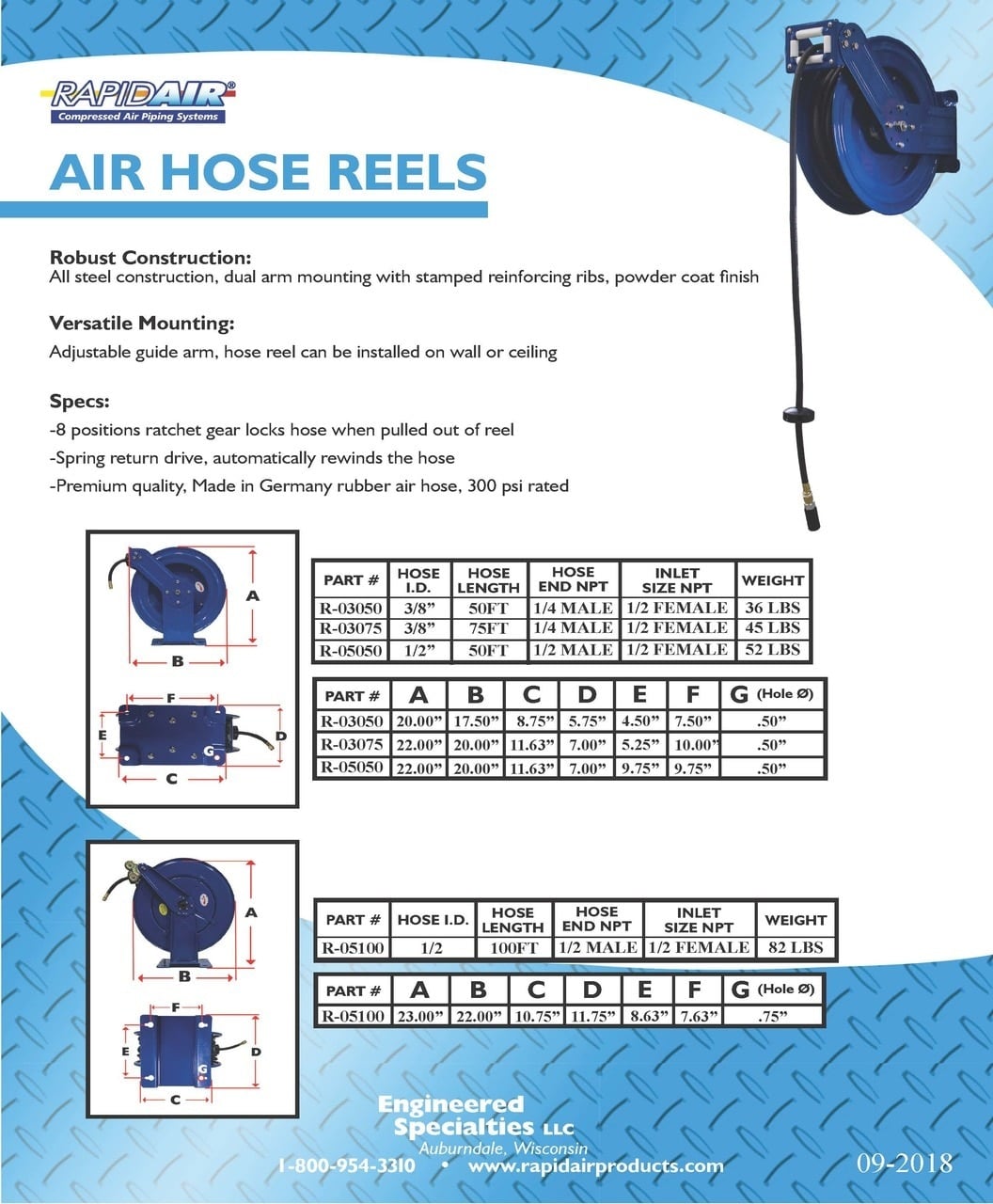 RapidAir 3/8 x 50ft Air Hose Reel - Collision Services